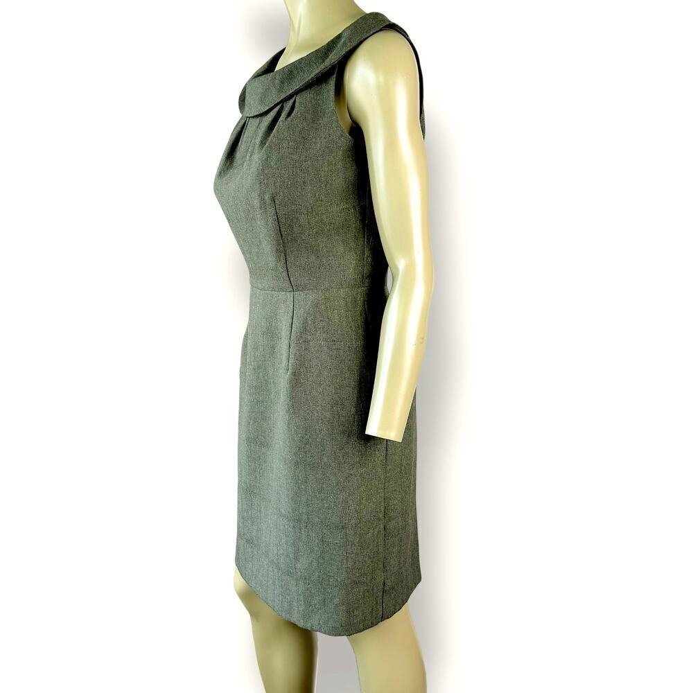 Karin Stevens Vintage Sleeveless Bertha Collar Sheath Dress 12P Taupe Gray Green - Picture 3 of 13